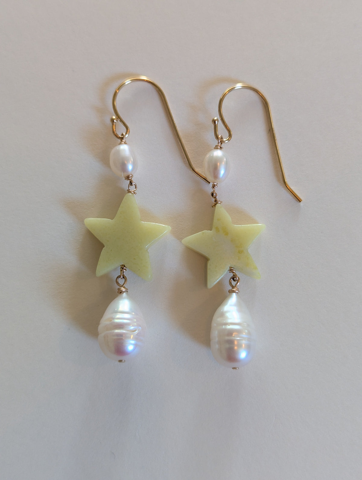 Jade Star and Pearl Earrings by giantlion
