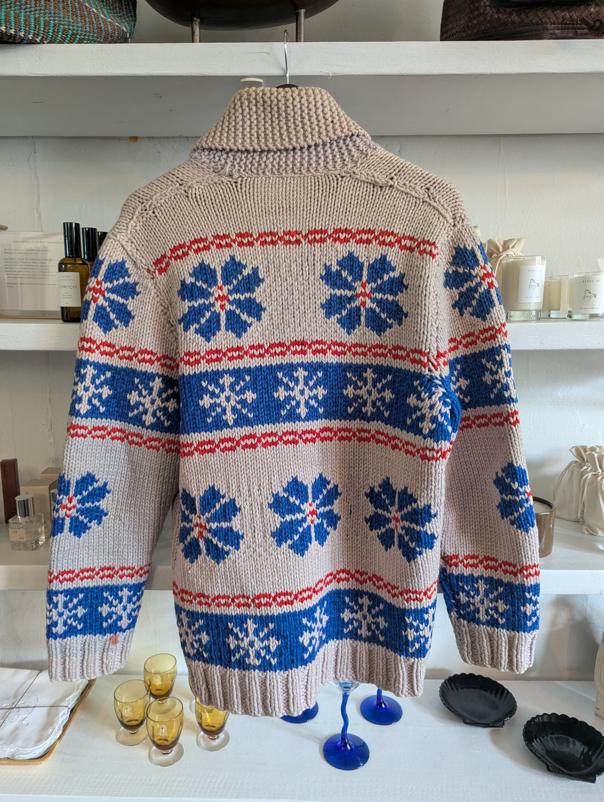 Vintage Chunky Knit Fair Isle Zip Sweater Jacket