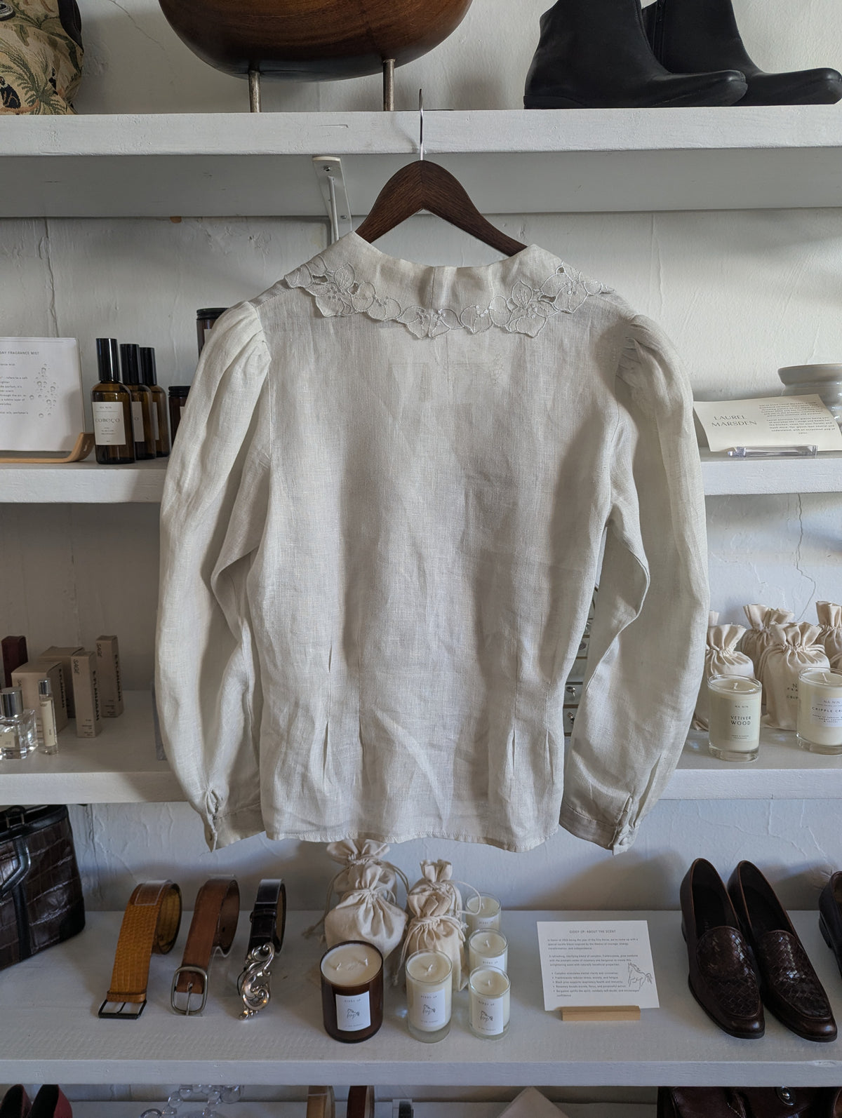 Vintage Embroidered Linen Long Sleeve Wrap Top