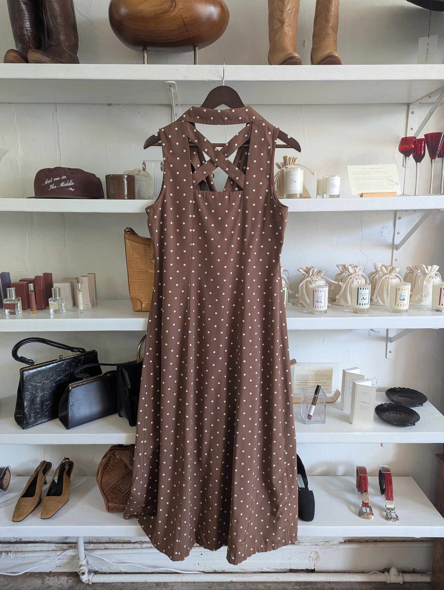 Vintage Polka Dot Cross-Back Dress