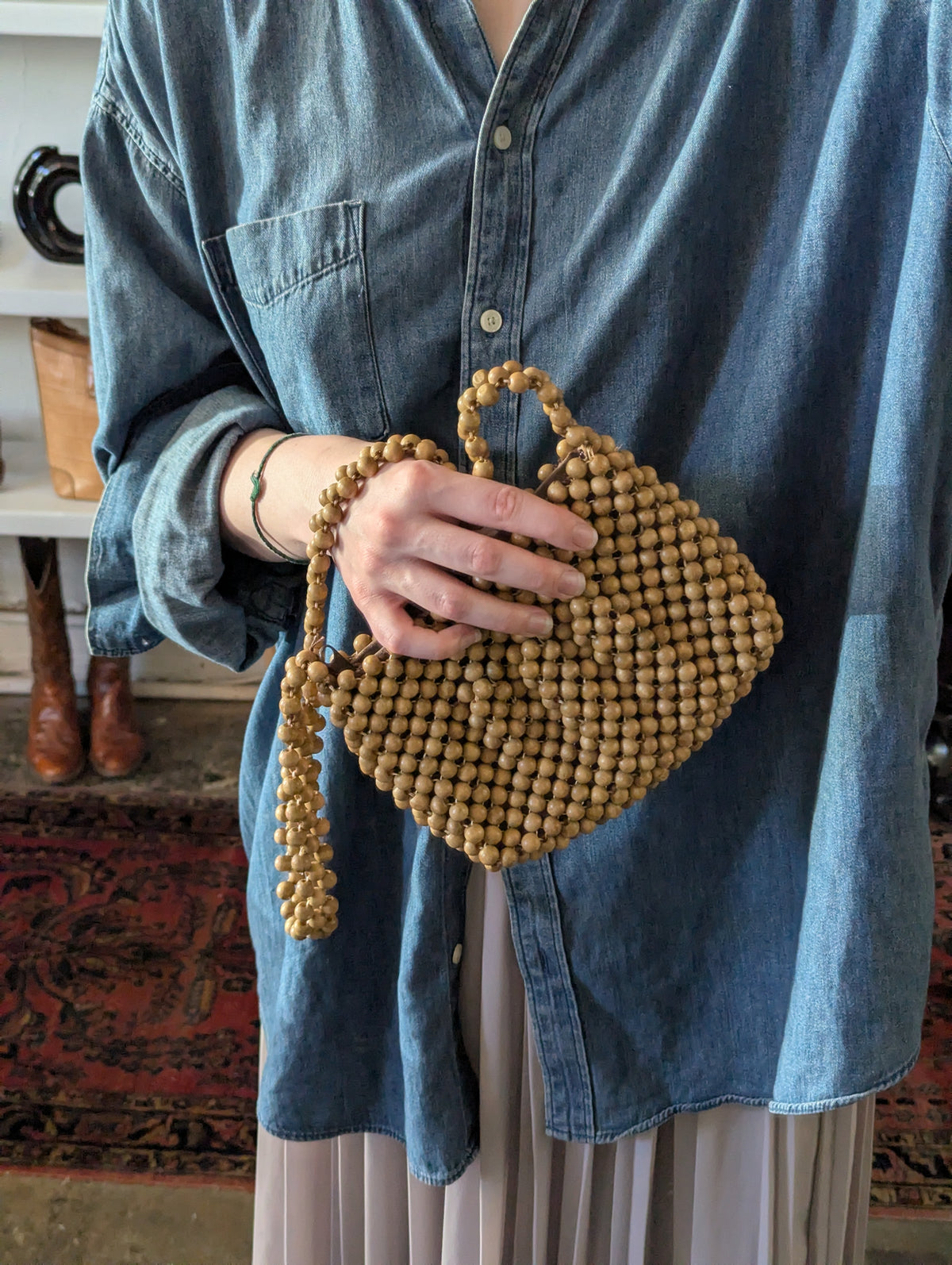 Vintage Wooden Bead Bag