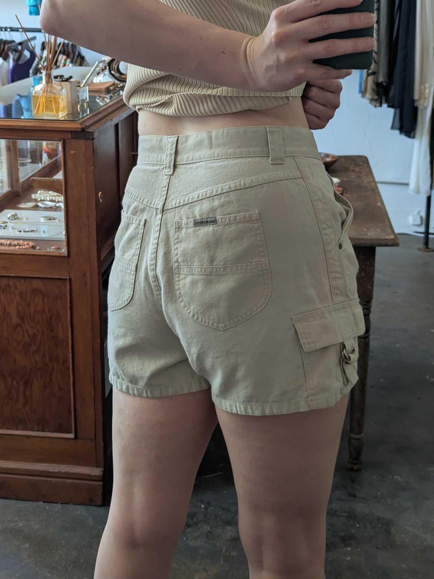 Vintage High-Waisted Khaki Utility Shorts