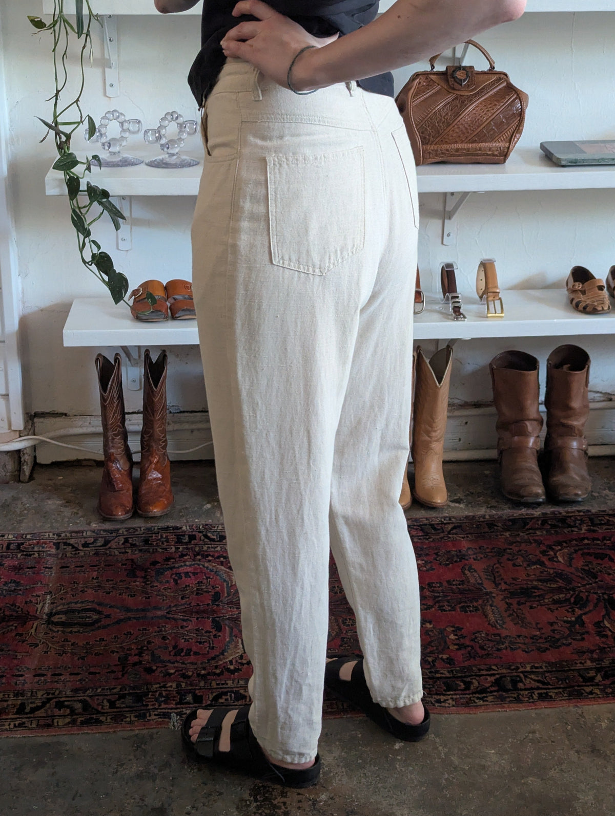 Vintage Bone Linen Cotton Trousers