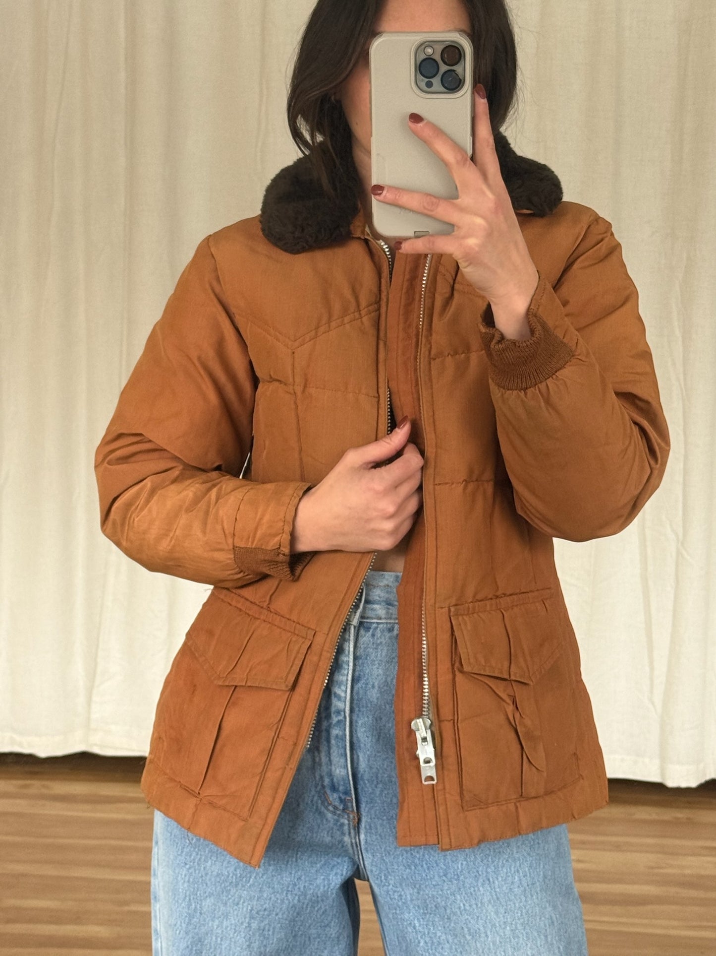 Vintage Neutral Bronze Mid-Length Goose down Top Coat