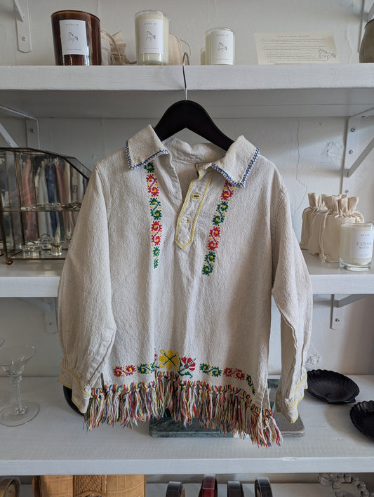 Vintage Kids Cross Stitched Folk Tassel Top