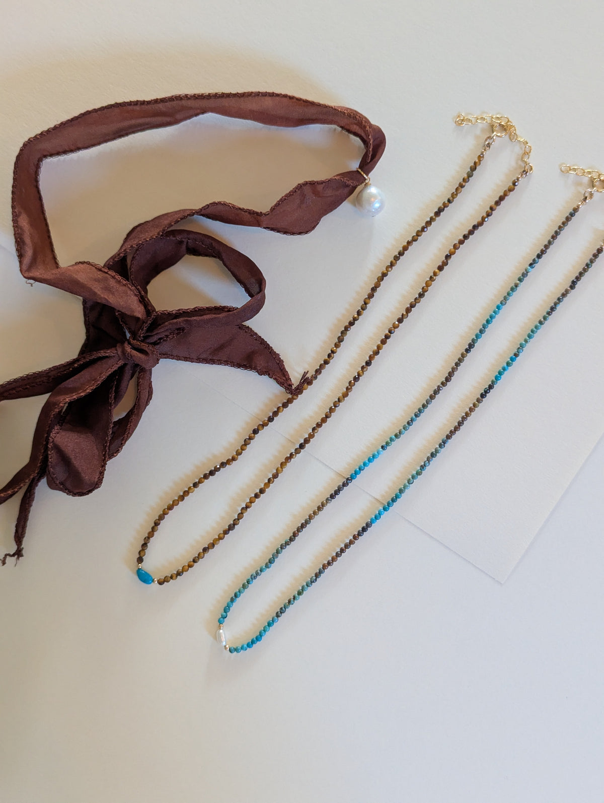 Pearl and Silk Ribbon Necklace by giantlion