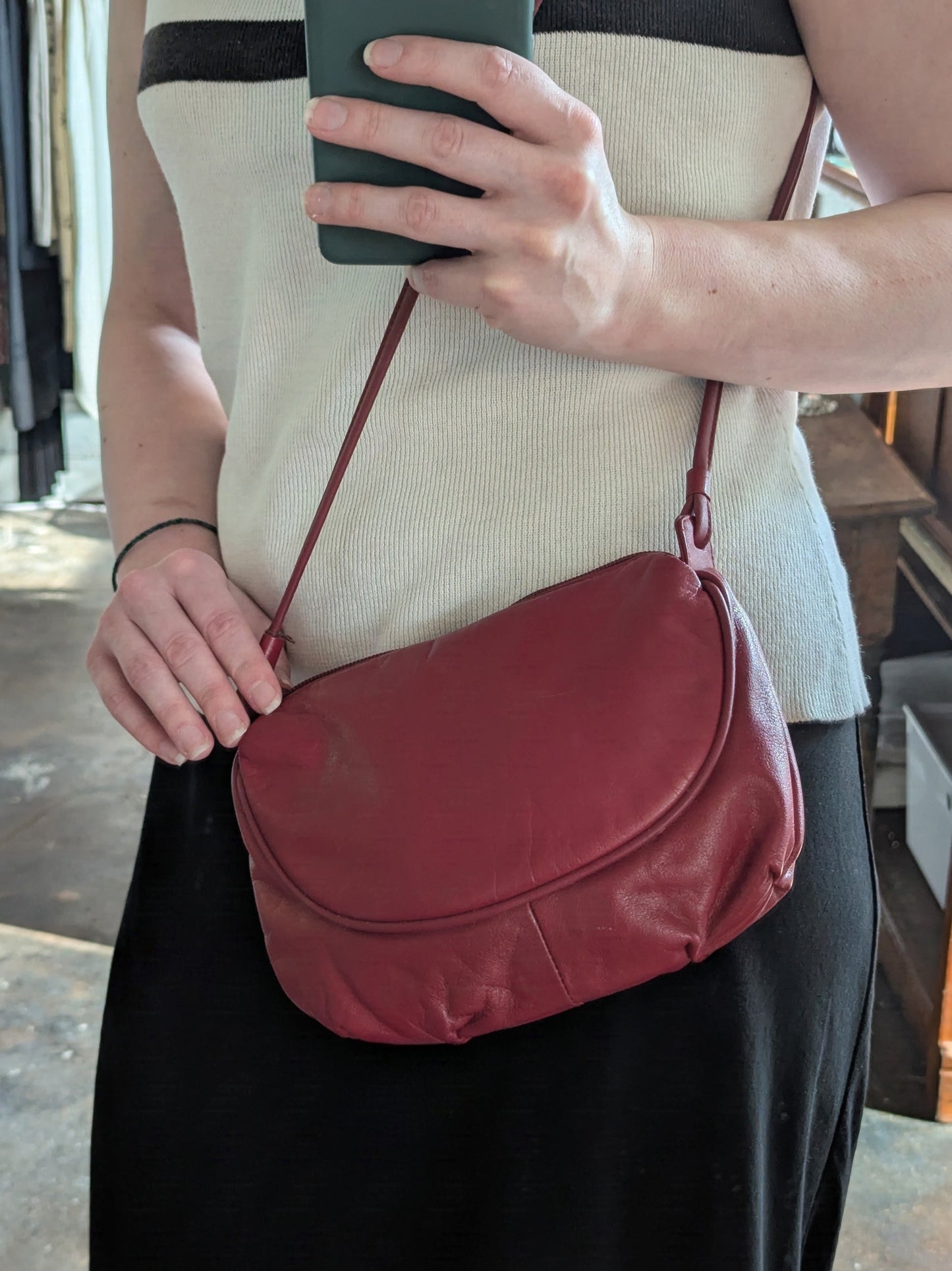 Vintage Garnet Leather Crossbody Bag
