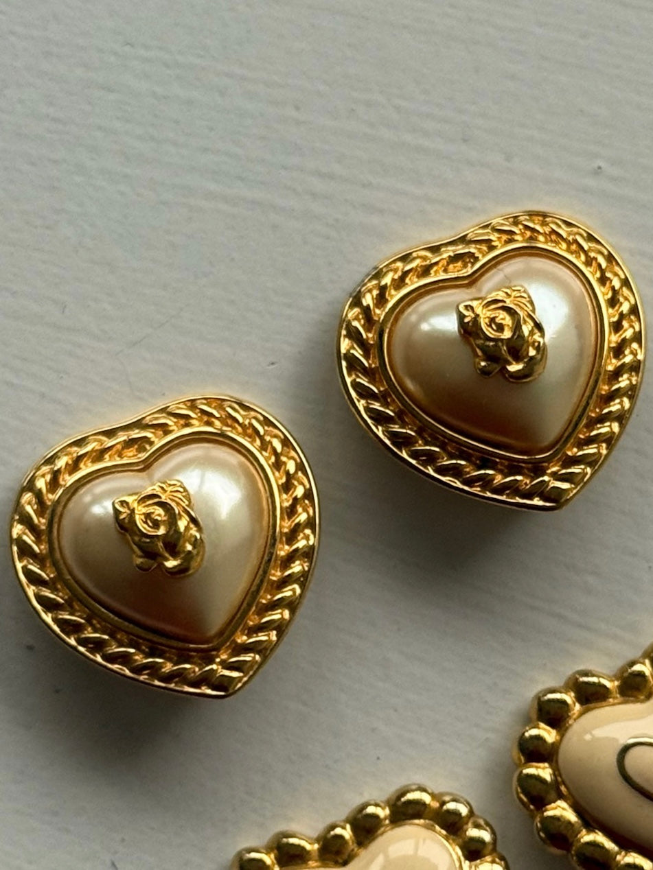 Vintage Ivory Heart Bloom Clip - On Earrings