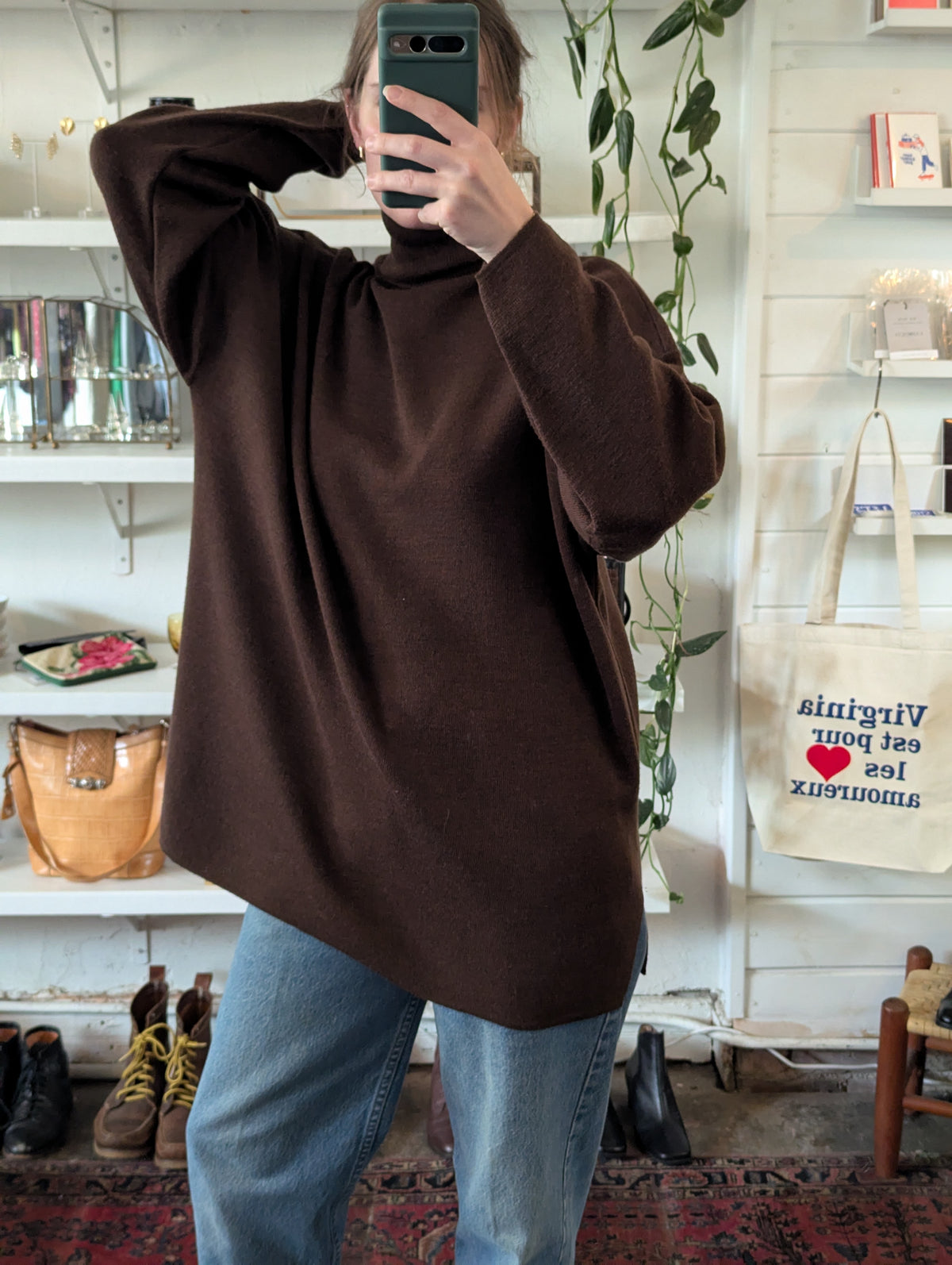 Vintage Cocoa Wool Turtleneck Tunic