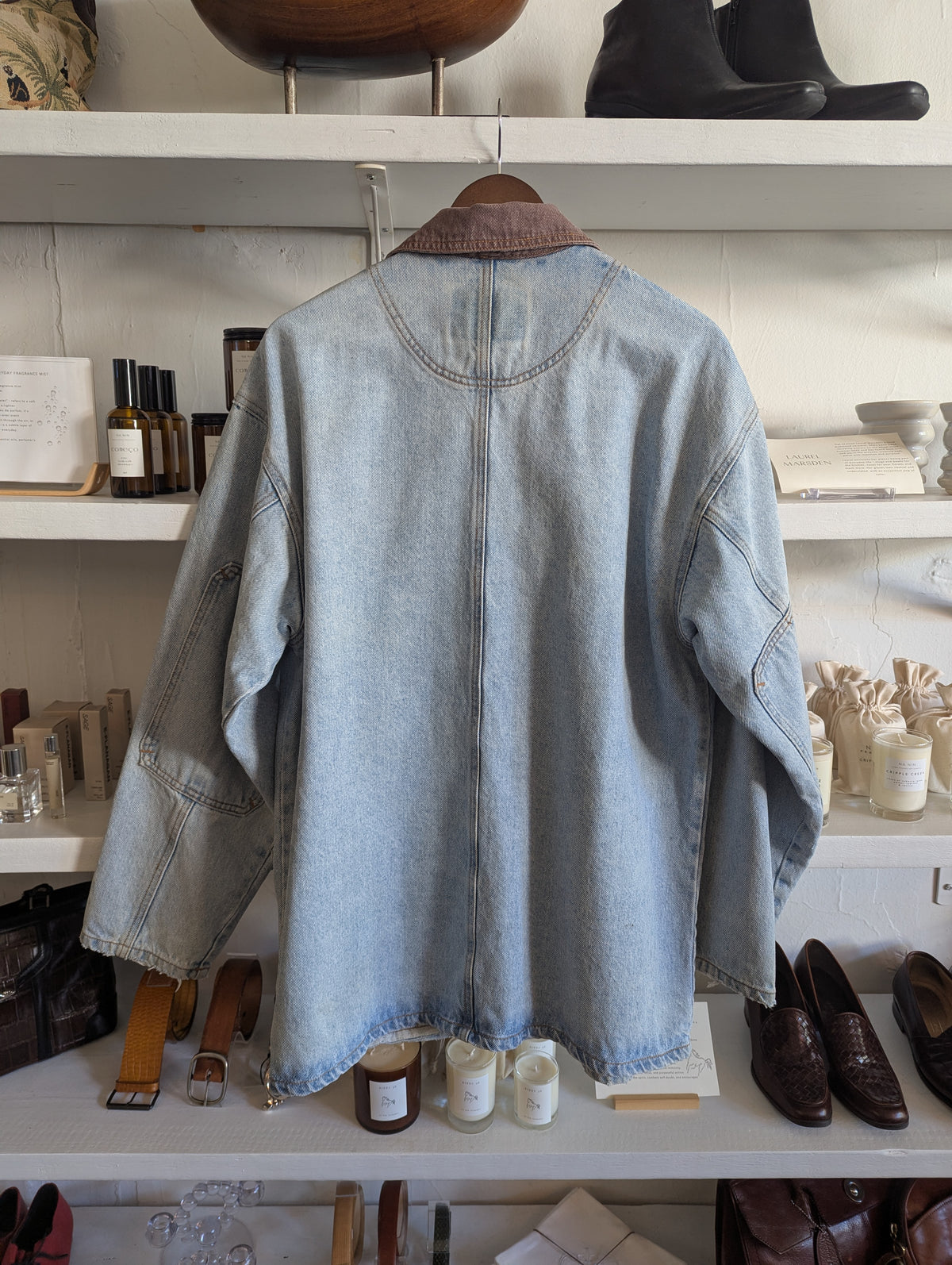 Vintage Light-Wash Denim and Cocoa Twill Chore Coat