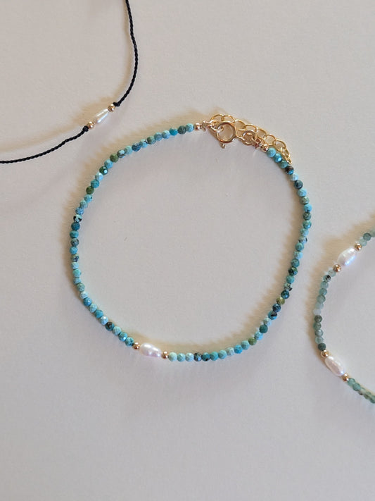 Turquoise and Pearl Bracelet by giantlion