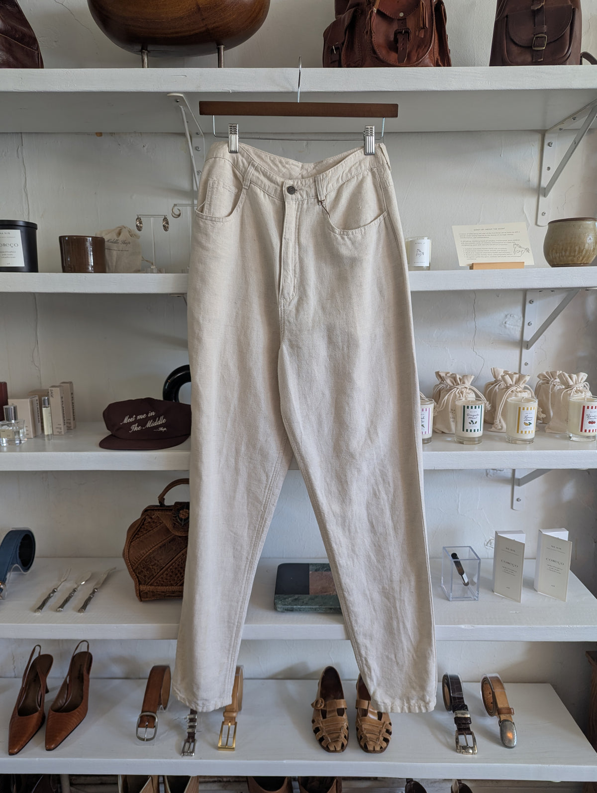 Vintage Bone Linen Cotton Trousers