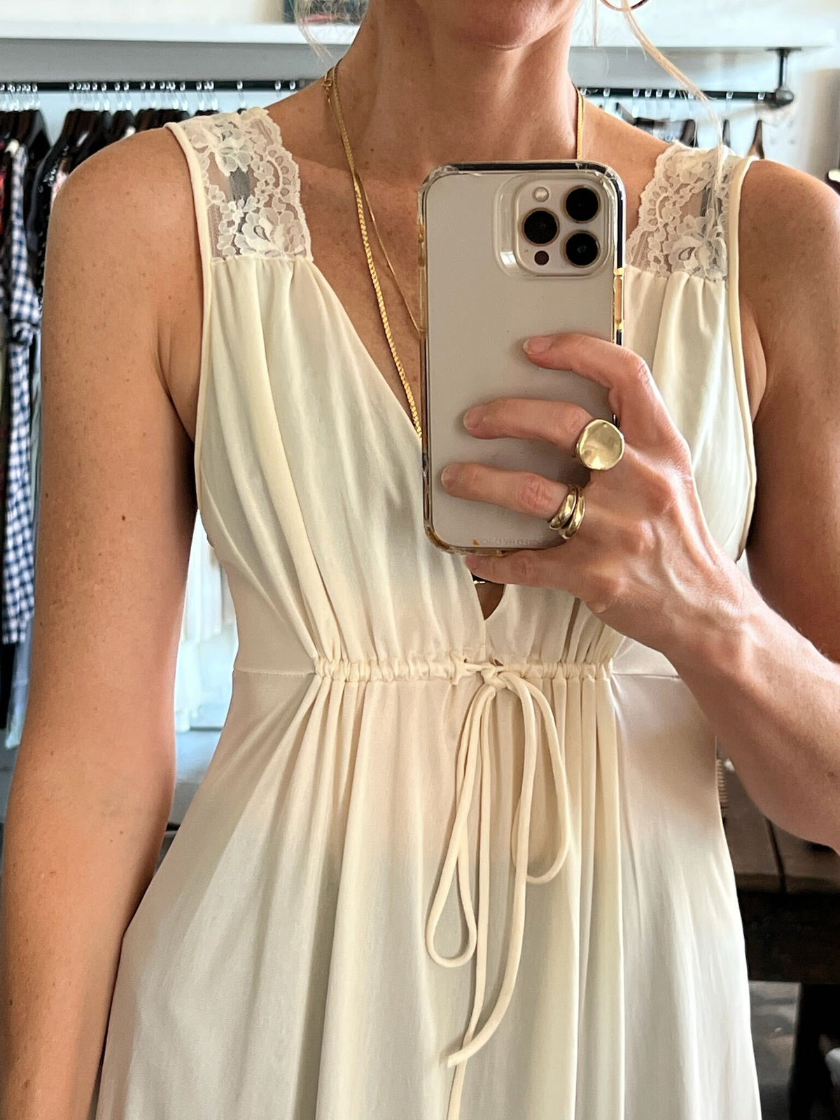 Vintage Ivory Satin & Lace Gown