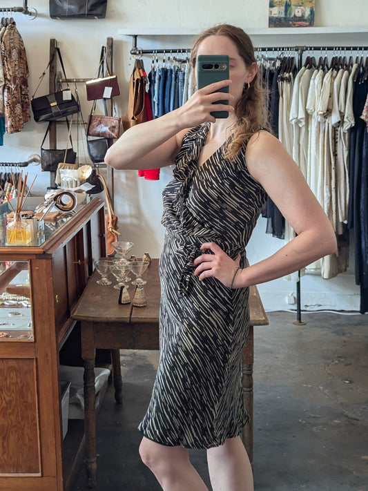 Vintage Silk Striped Ruffle Dress