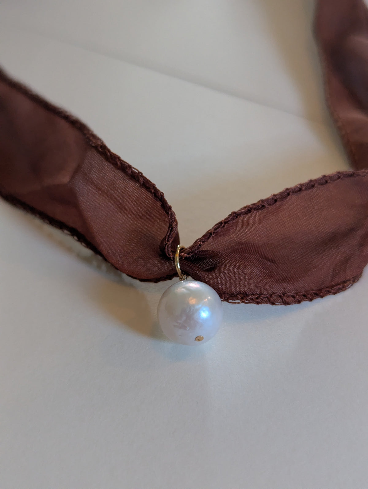 Pearl and Silk Ribbon Necklace by giantlion