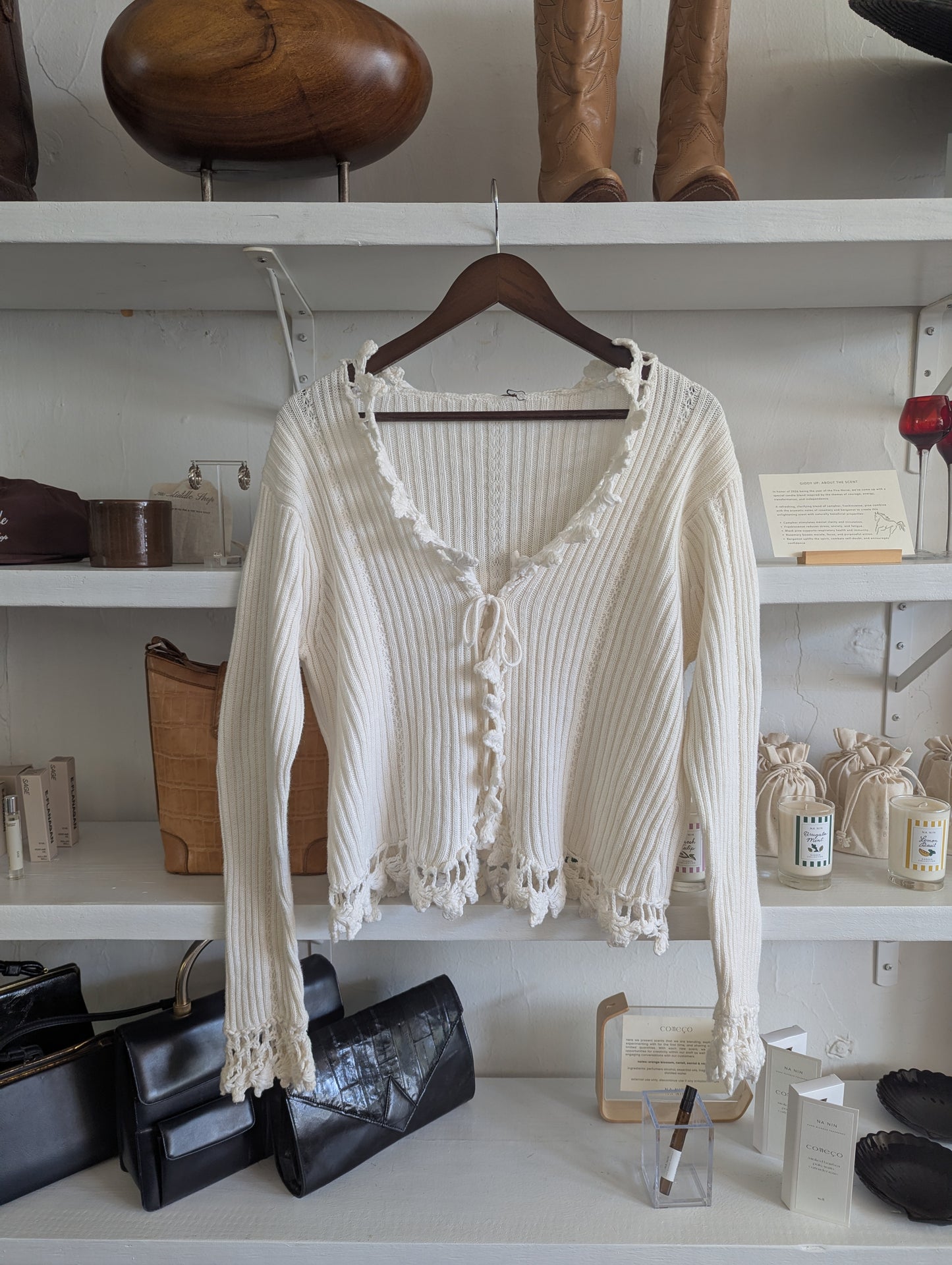 Vintage Ruffled Knit Tie Cardigan