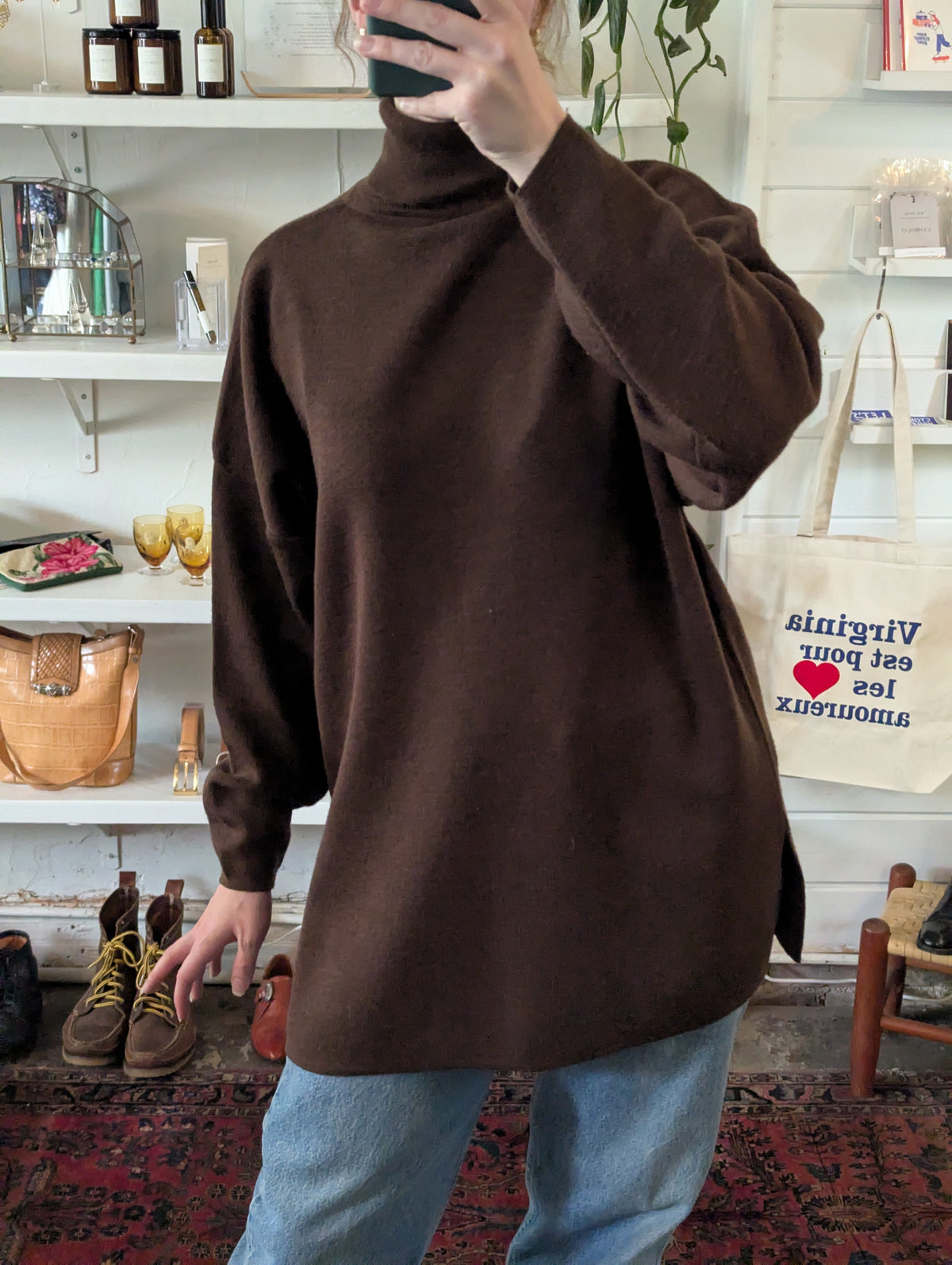 Vintage Cocoa Wool Turtleneck Tunic