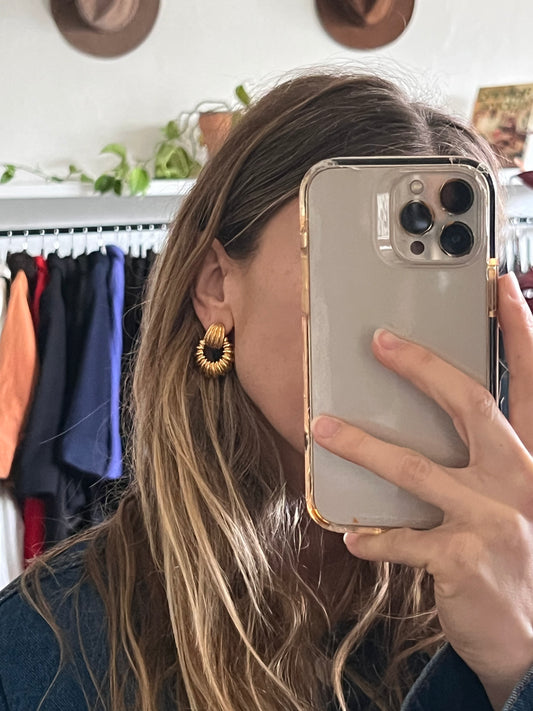 Vintage Ribbed Honey Medal Earrings