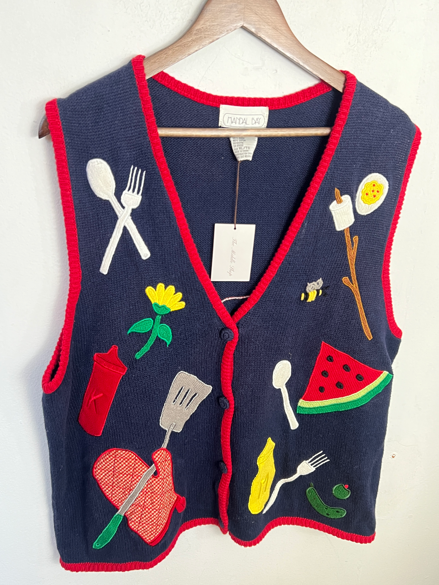 Vintage Watermelon Embroidered Sleeveless Vest
