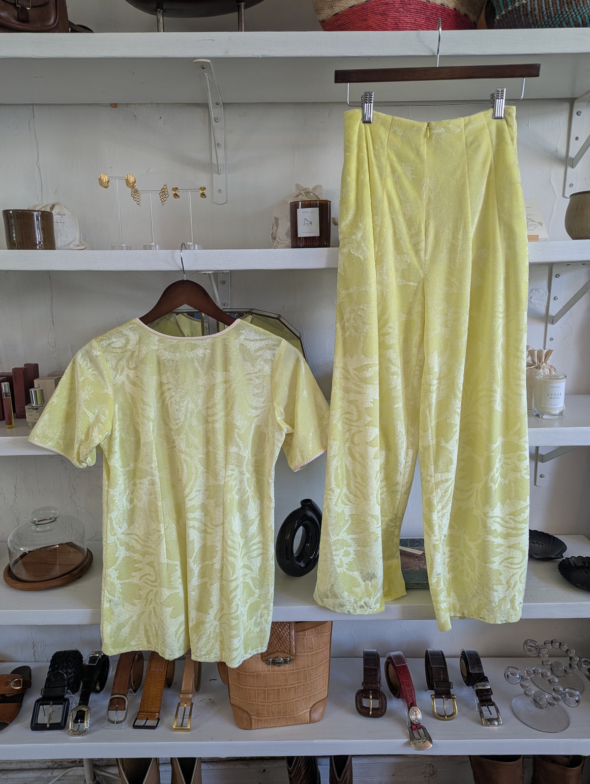 Vintage Neon Debossed Floral Velour Matching Set