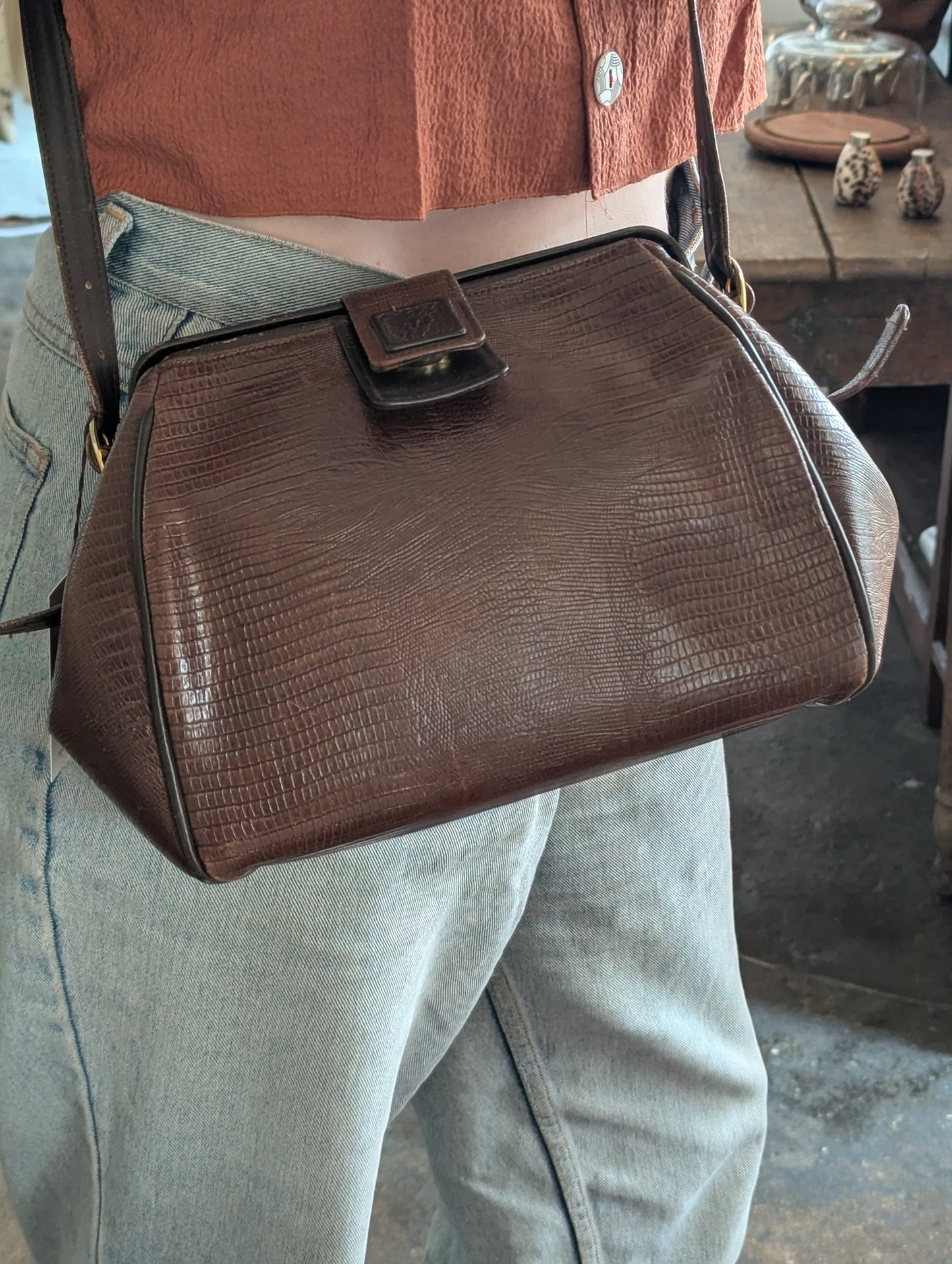 Vintage Reptile Embossed Leather Purse