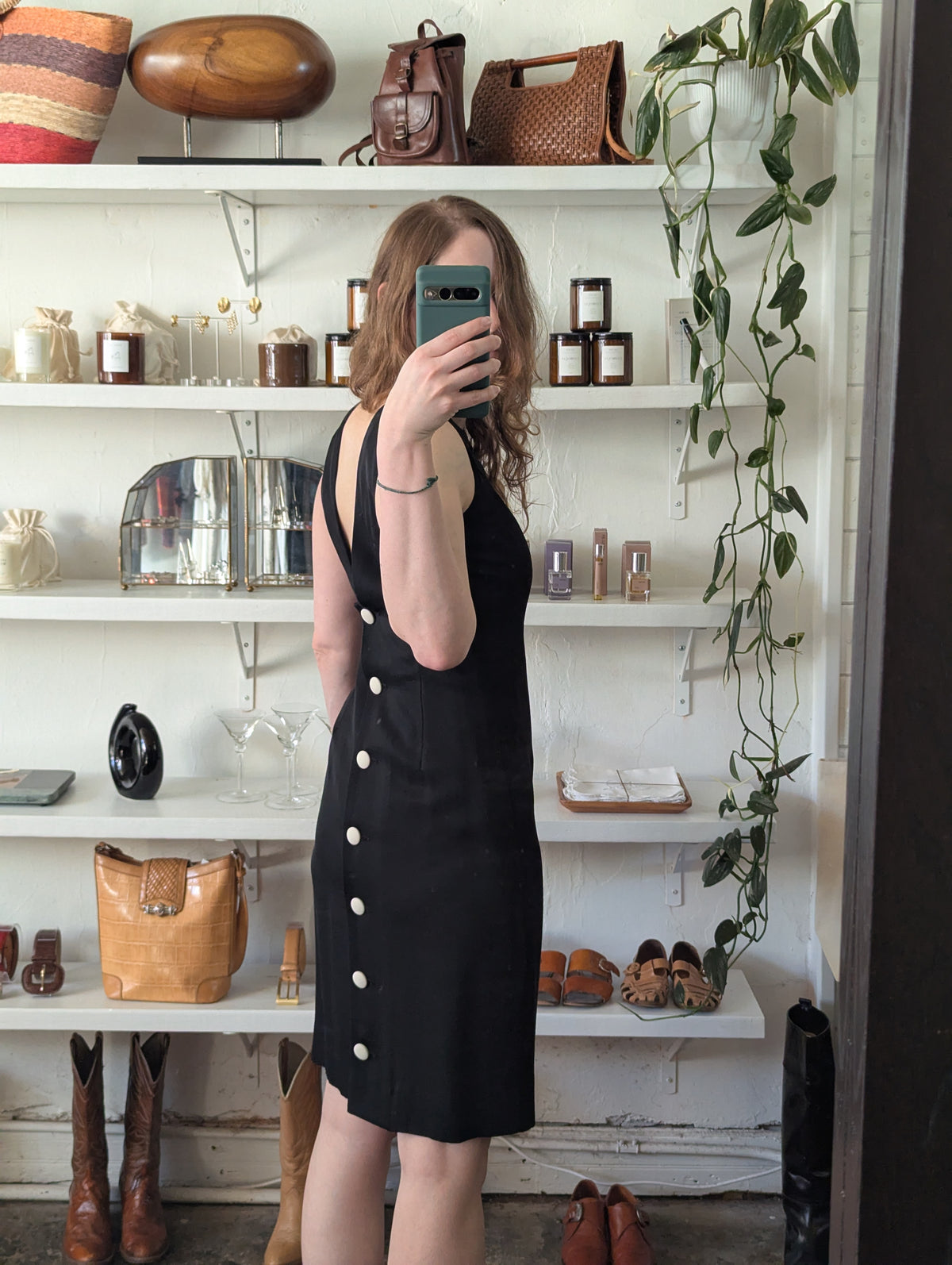 Vintage Open Back Contrast Button Dress