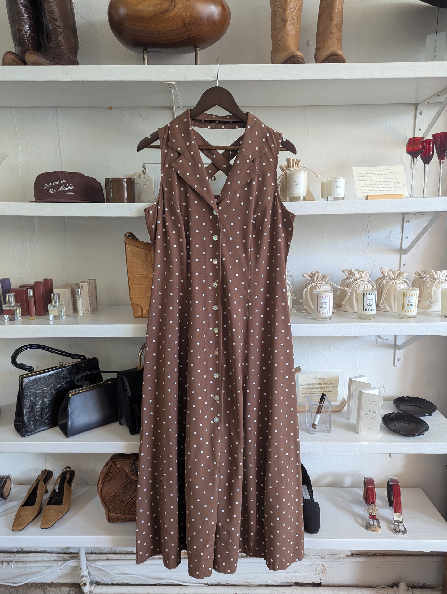 Vintage Polka Dot Cross-Back Dress