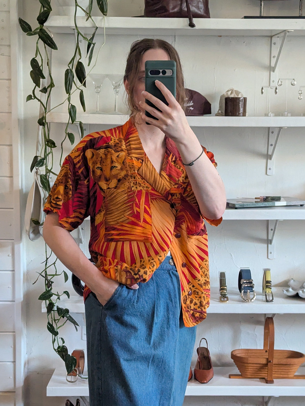 Vintage Jungle Leopard Silk Top