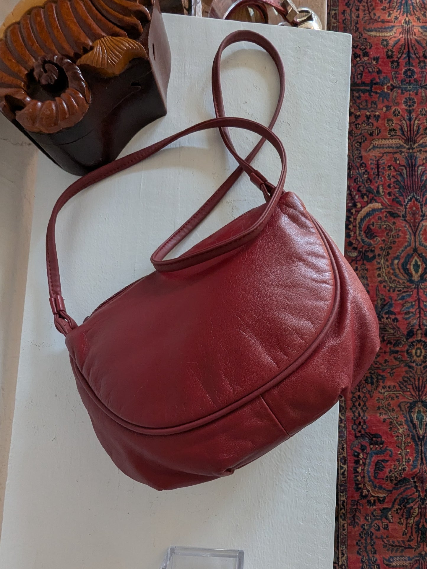 Vintage Garnet Leather Crossbody Bag