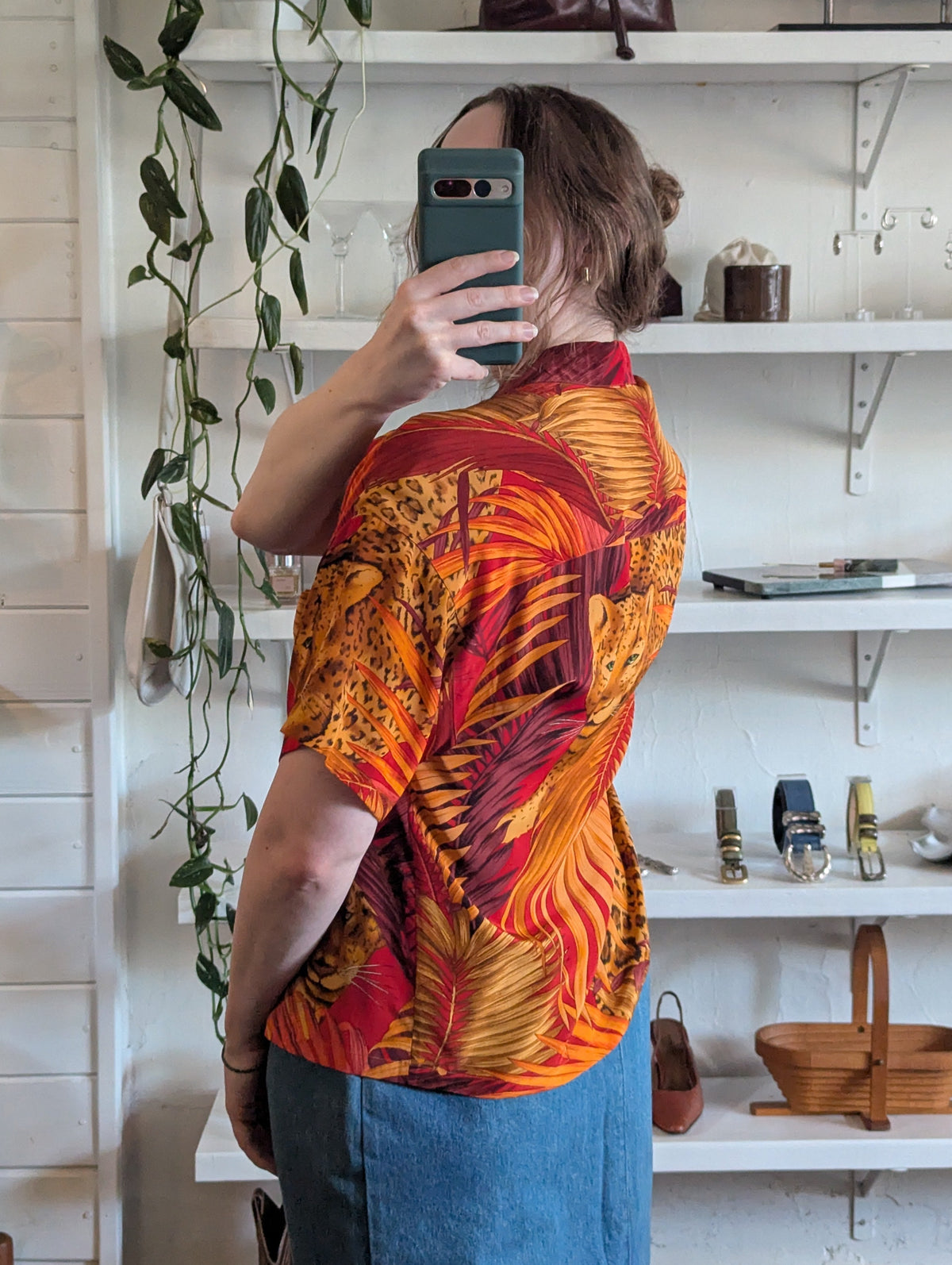 Vintage Jungle Leopard Silk Top