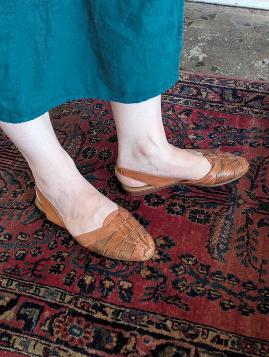 Vintage Woven Leather Slingback Flat Sandals