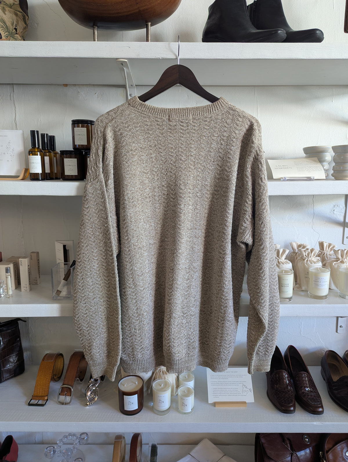 Vintage Men's Heathered Oatmeal Chevron Texture Sweater