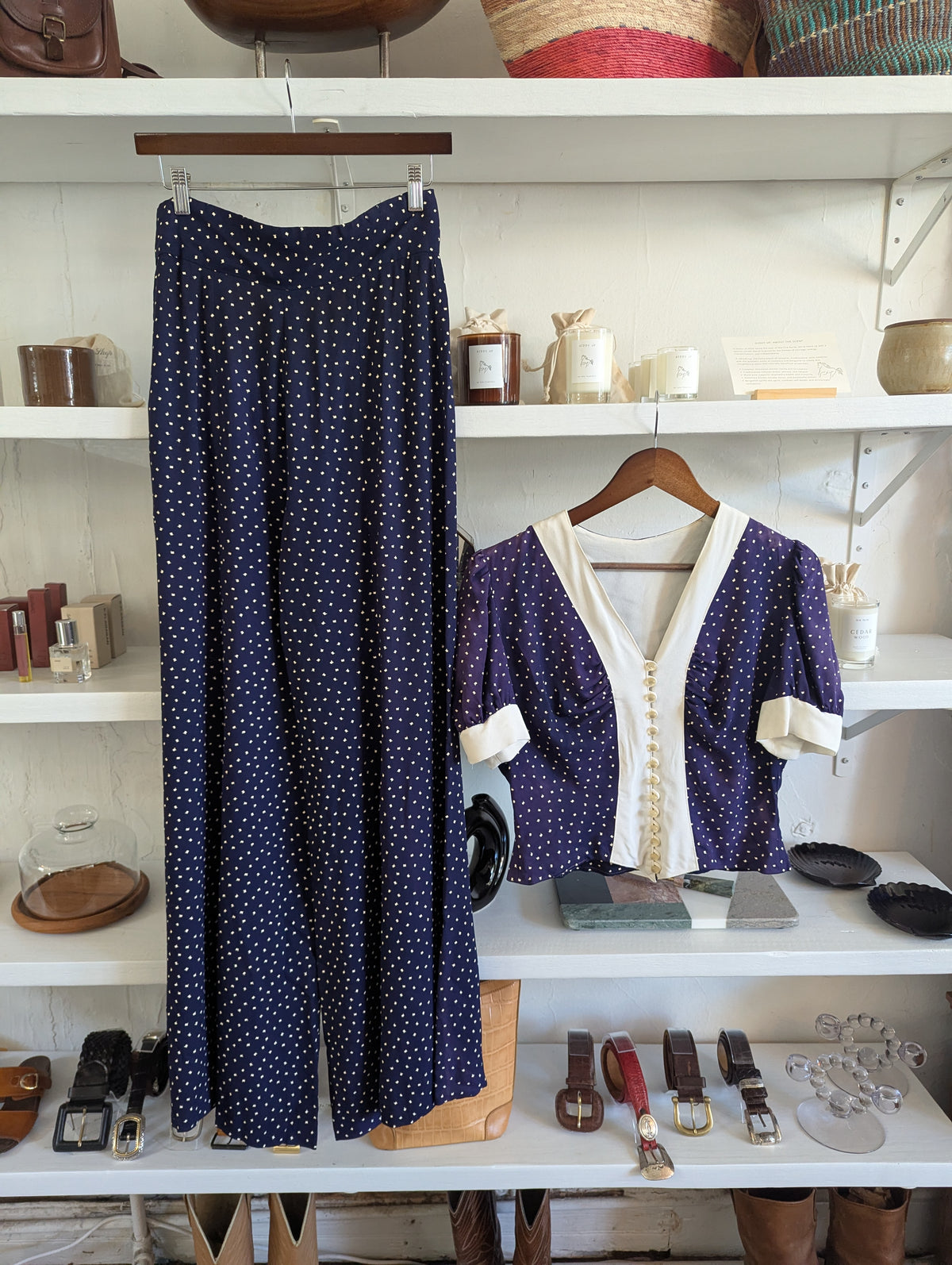 Vintage Navy Abstract Dot Matching Set