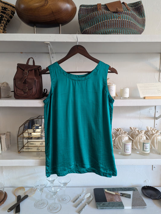 Vintage Teal Satin Silk Tank Top