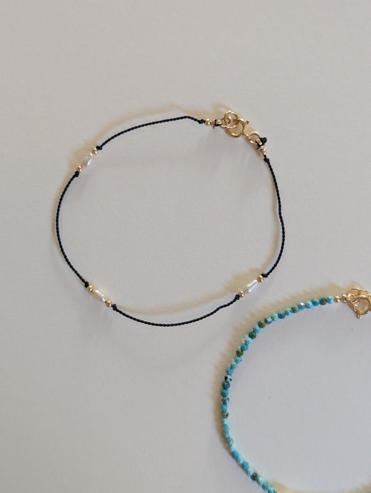 Pearl and Black Silk Bracelet by giantlion